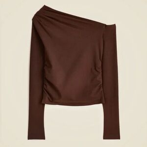 NEW J. CREW Asymmetrical off-the-shoulder top stretch cotton blend brown Size XS